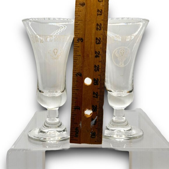 2 Jägermeister Footed Cordial Shot Glasses White Stag Vintage German Barware - Picture 6 of 7
